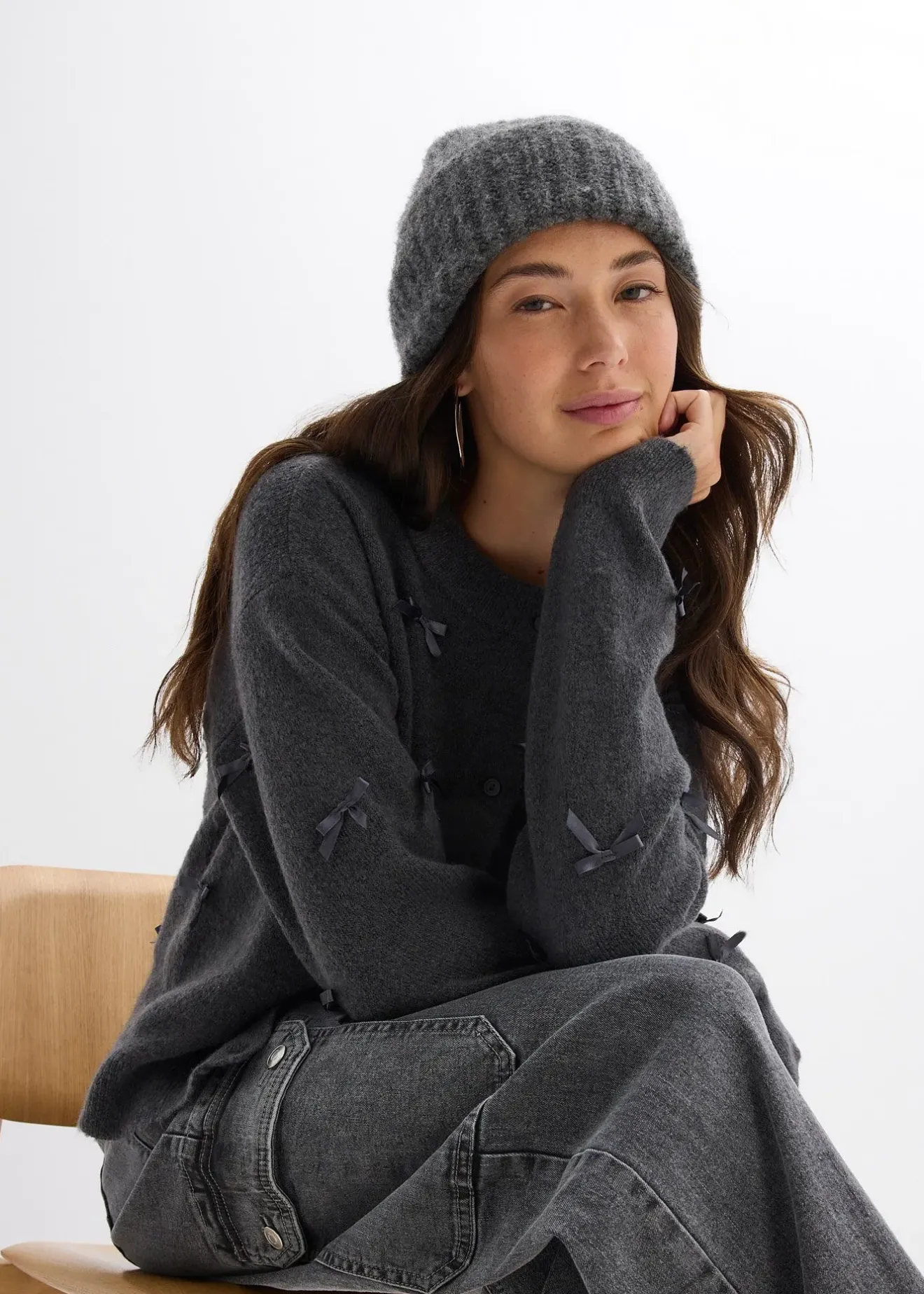 Femme bonprix Maille|Pulls & Gilets|Gilet en fine maille avec petits nœuds