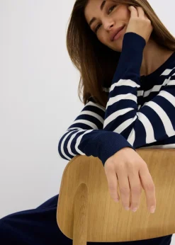 Femme bonprix Maille|Pulls & Gilets|Gilet en fine maille rayée