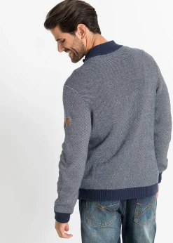 bonprix Gilet en maille 100% coton à col montant|Homme Pulls & Gilets