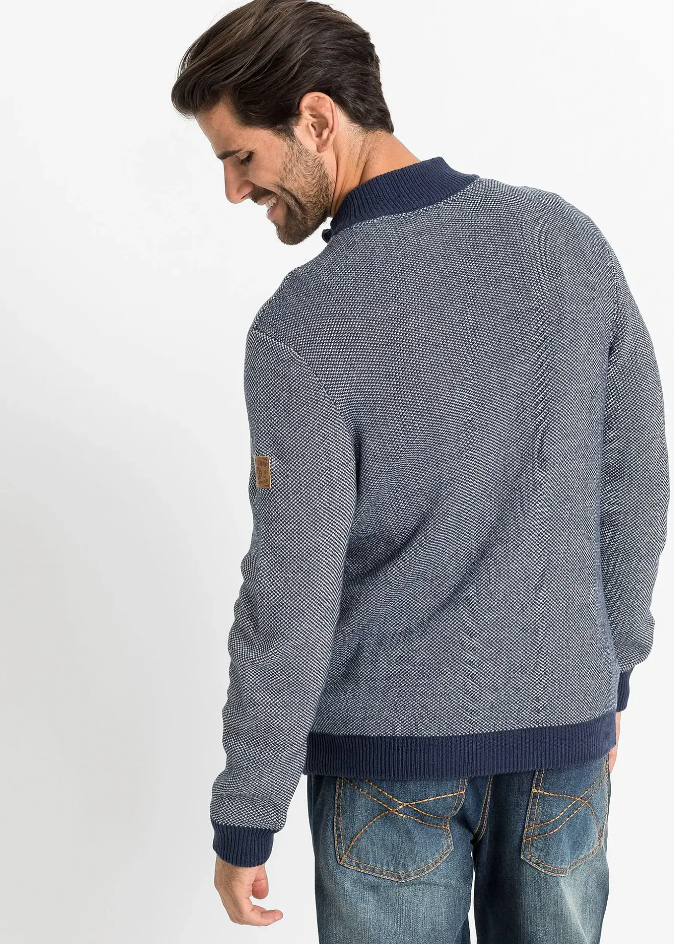 bonprix Gilet en maille 100% coton à col montant|Homme Pulls & Gilets