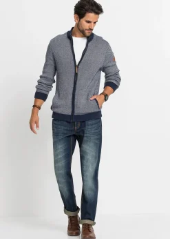 bonprix Gilet en maille 100% coton à col montant|Homme Pulls & Gilets