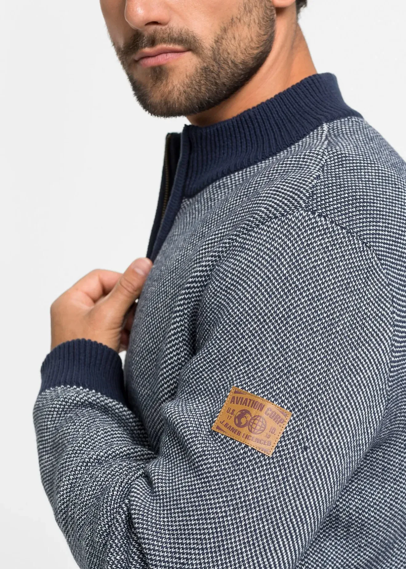 bonprix Gilet en maille 100% coton à col montant|Homme Pulls & Gilets