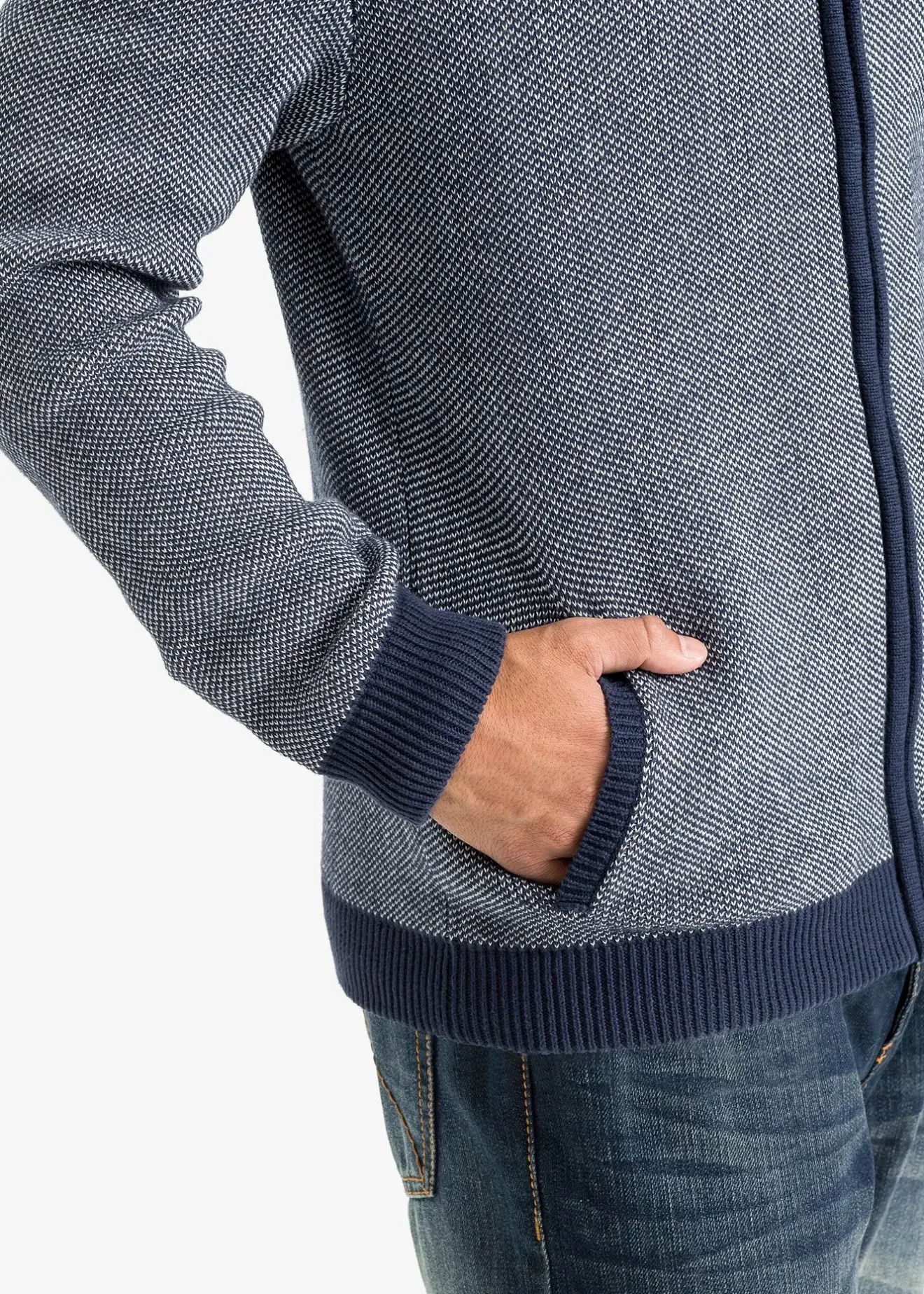 bonprix Gilet en maille 100% coton à col montant|Homme Pulls & Gilets