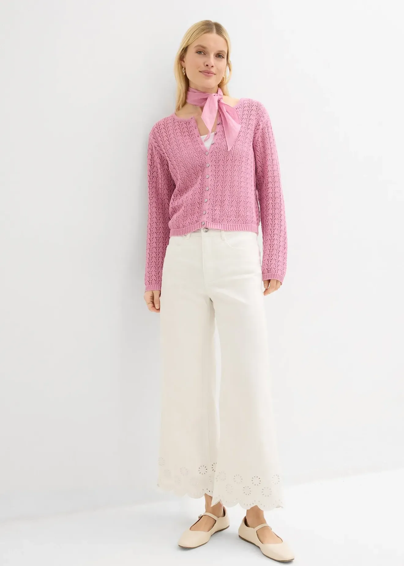 bonprix Gilet en maille ajourée 100% coton|Femme Maille|Pulls & Gilets