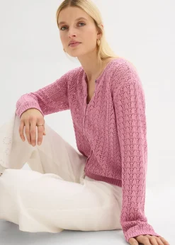 bonprix Gilet en maille ajourée 100% coton|Femme Maille|Pulls & Gilets