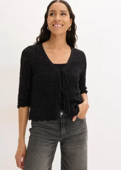 bonprix Gilet en maille ajourée à nouer|Femme Maille|Pulls & Gilets