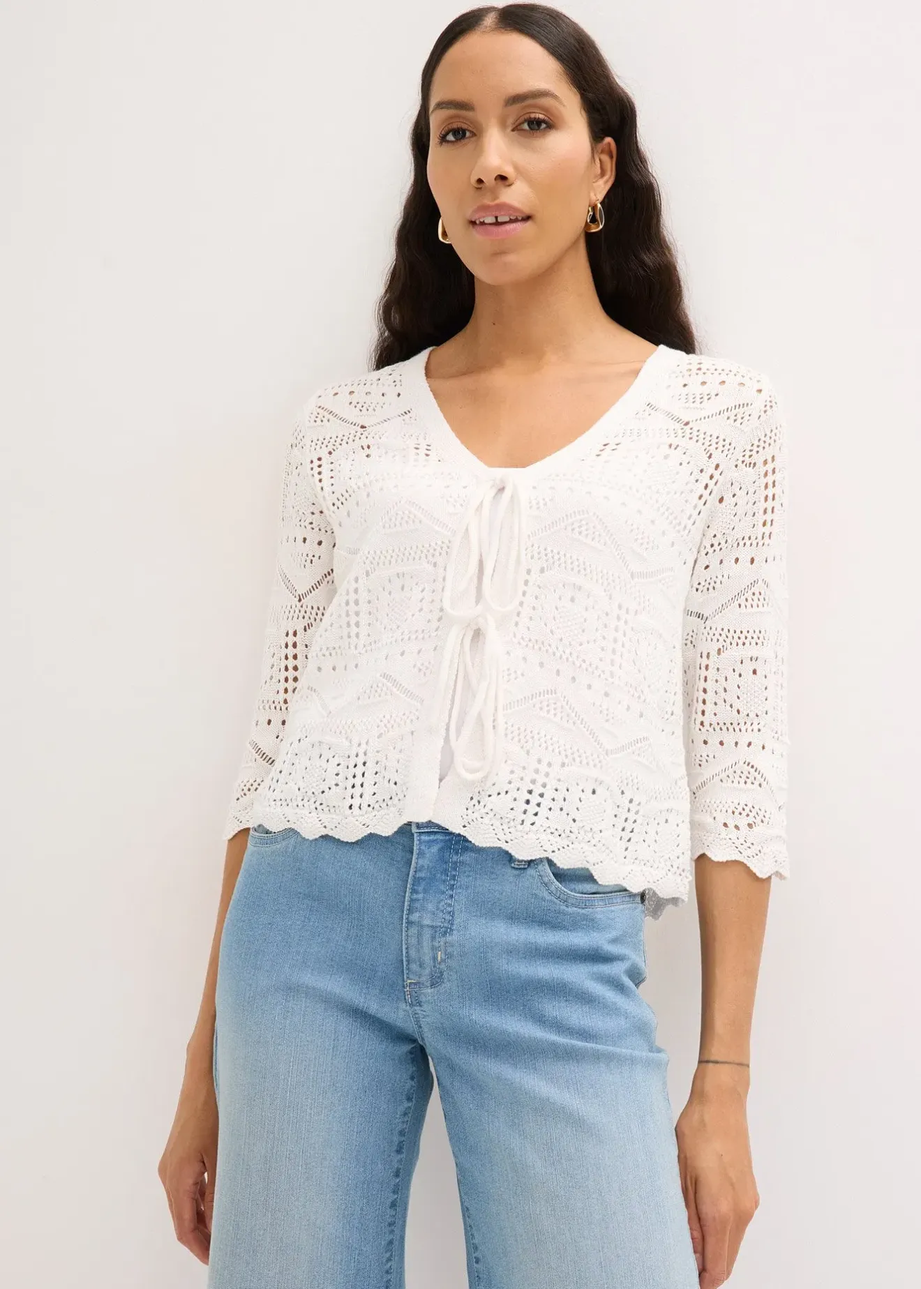 bonprix Gilet en maille ajourée à nouer|Femme Maille|Pulls & Gilets