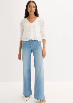 bonprix Gilet en maille ajourée à nouer|Femme Maille|Pulls & Gilets