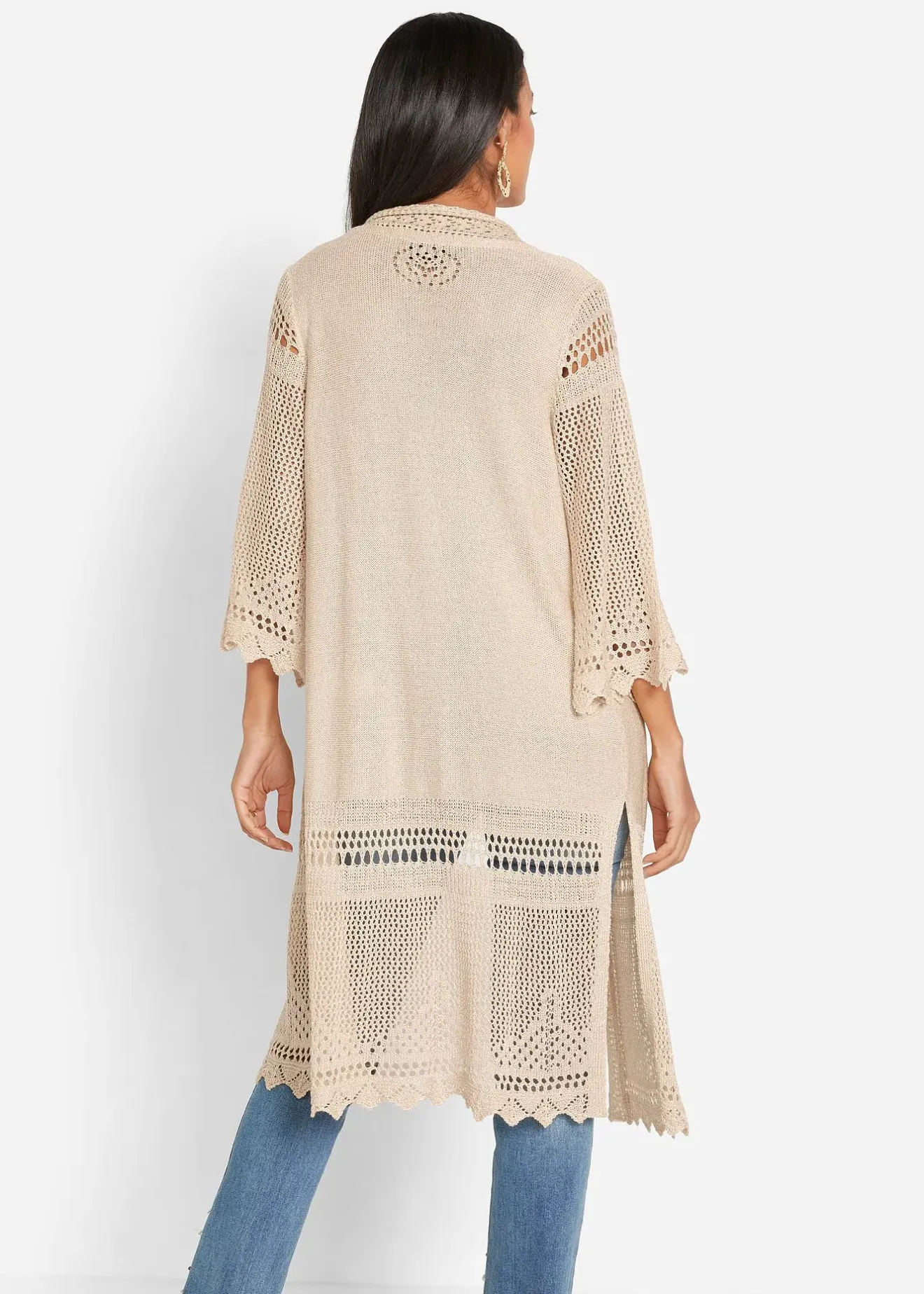 bonprix Gilet long en maille ajourée|Femme Maille|Pulls & Gilets