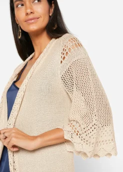 bonprix Gilet long en maille ajourée|Femme Maille|Pulls & Gilets