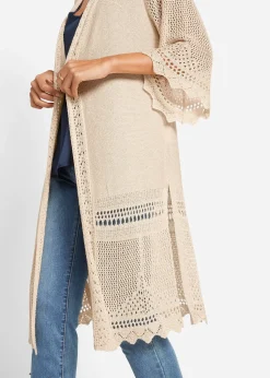 bonprix Gilet long en maille ajourée|Femme Maille|Pulls & Gilets