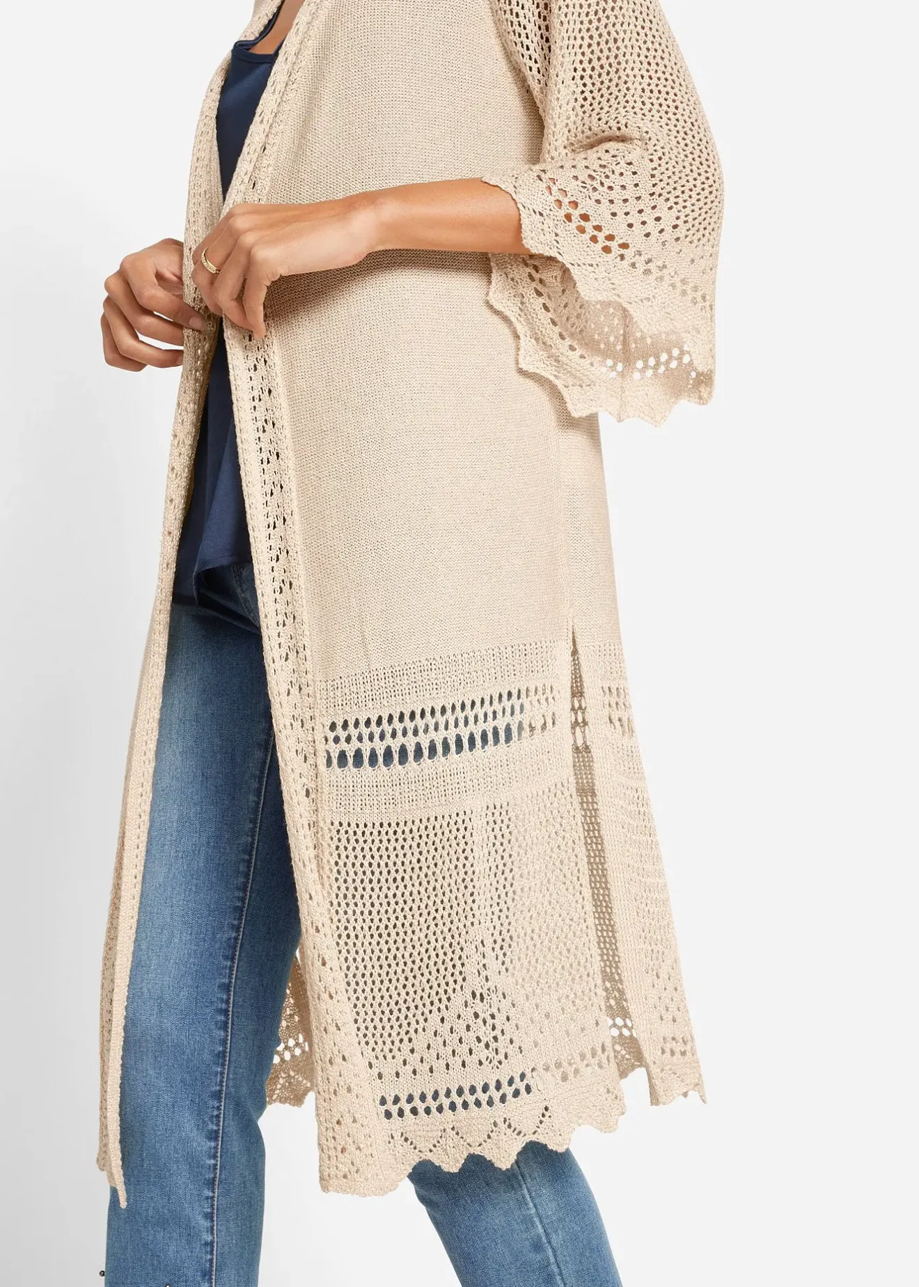 bonprix Gilet long en maille ajourée|Femme Maille|Pulls & Gilets