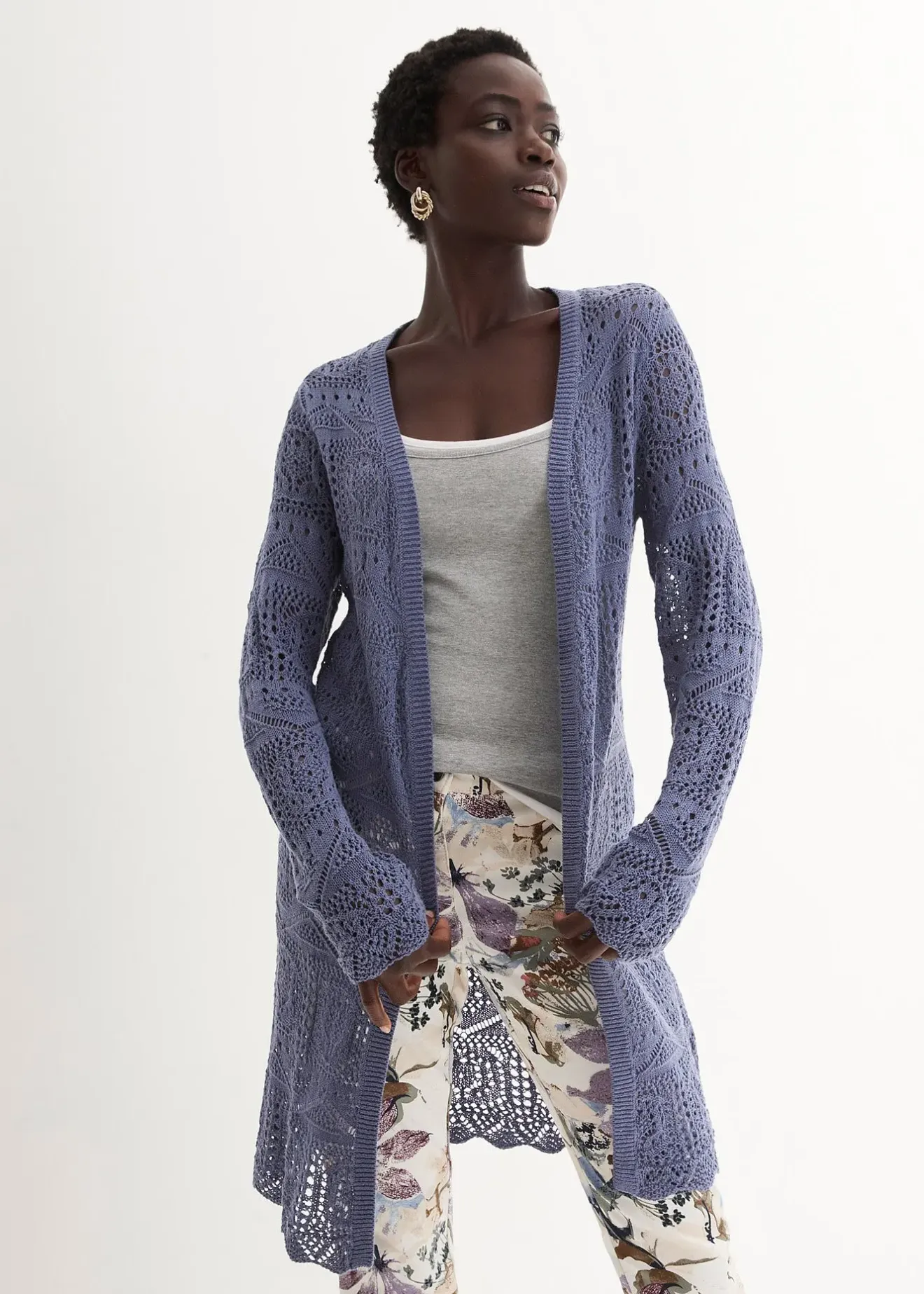 Femme bonprix Maille|Pulls & Gilets|Gilet long en maille ajourée