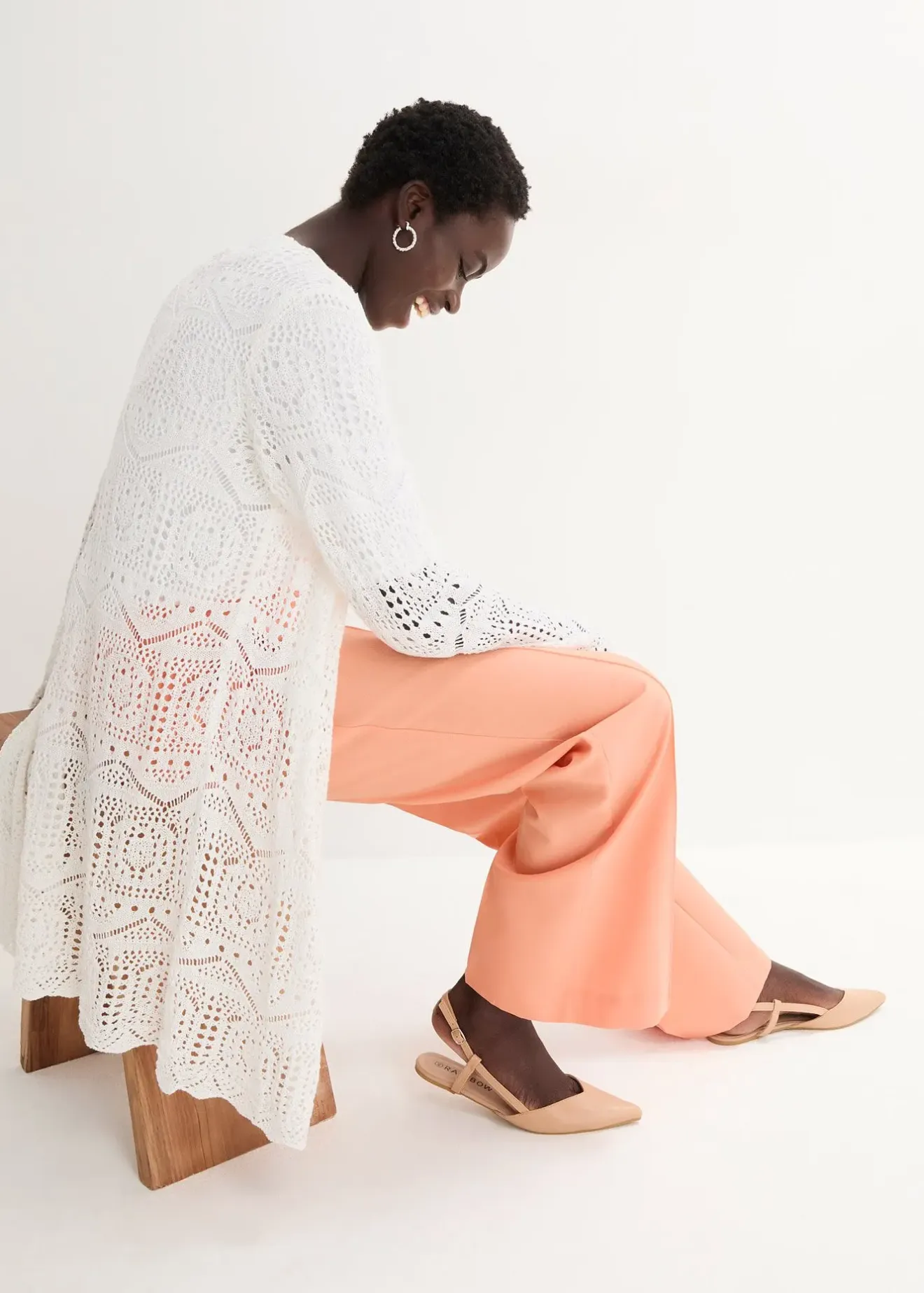 bonprix Gilet long en maille ajourée|Femme Maille|Pulls & Gilets