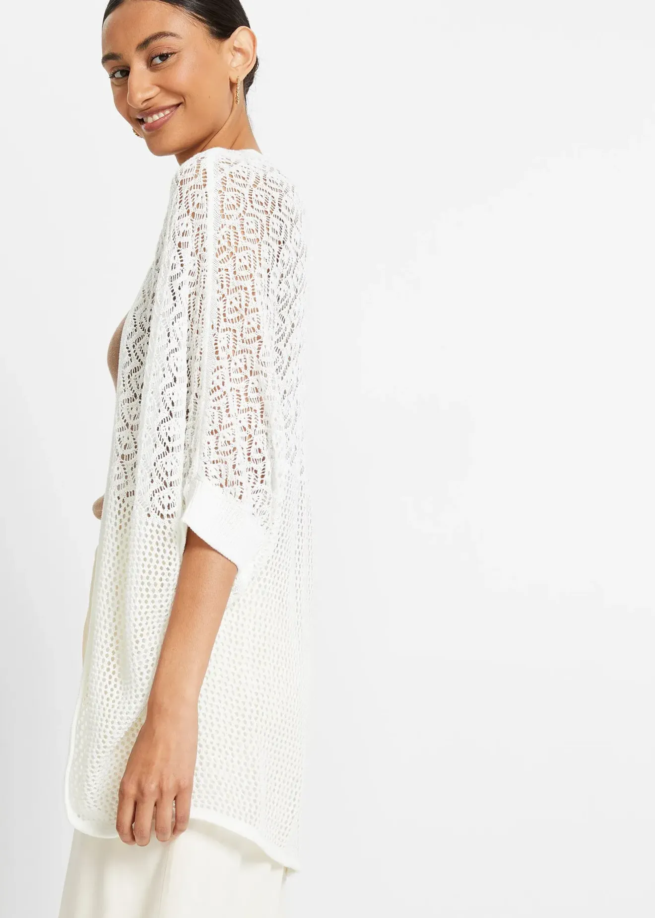 bonprix Gilet long en maille ajourée|Femme Maille|Pulls & Gilets