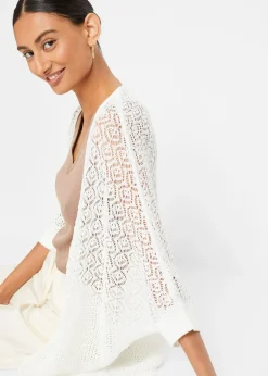 bonprix Gilet long en maille ajourée|Femme Maille|Pulls & Gilets