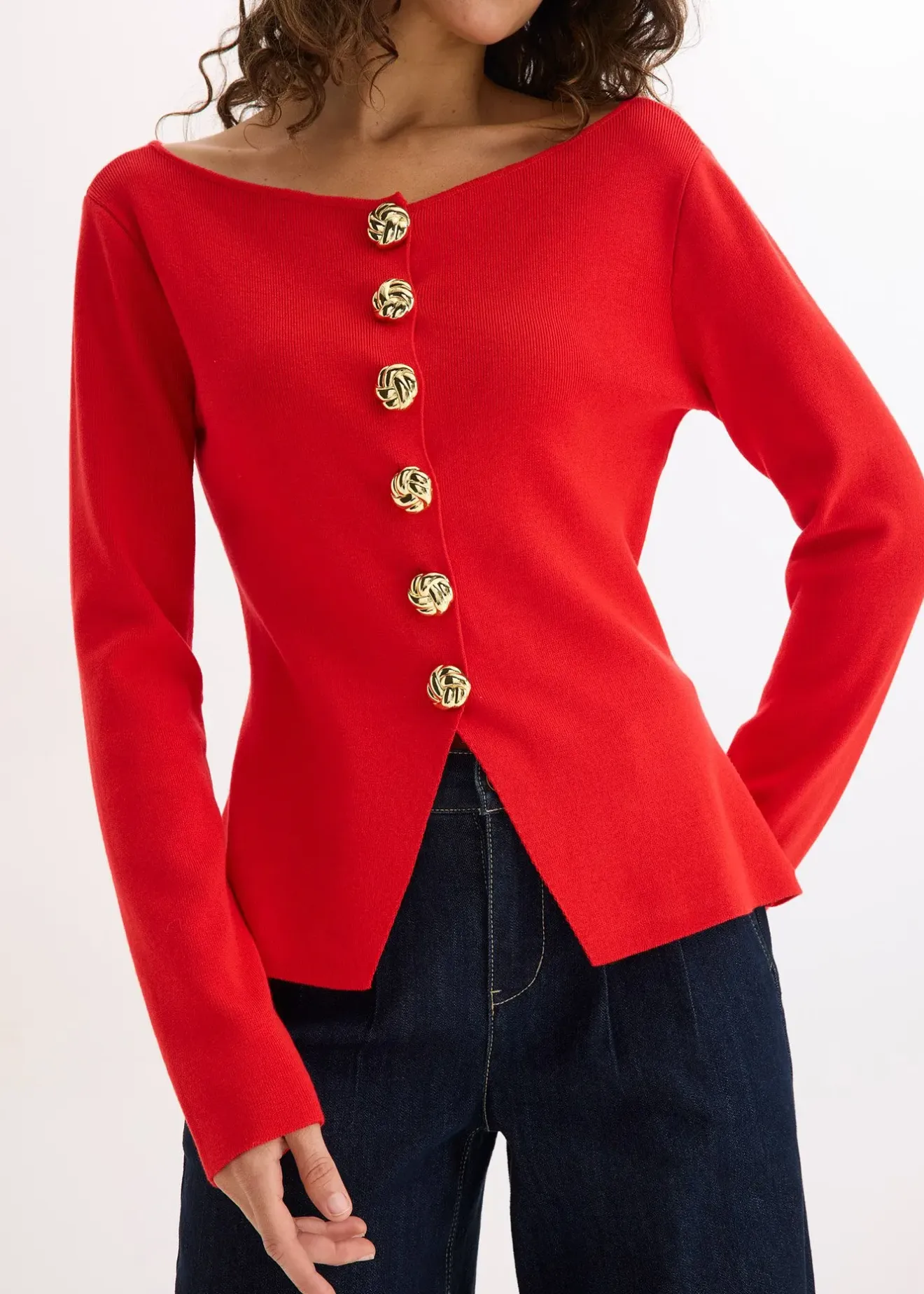 bonprix Gilet péplum en maille à boutons décoratifs|Femme Maille|Pulls & Gilets