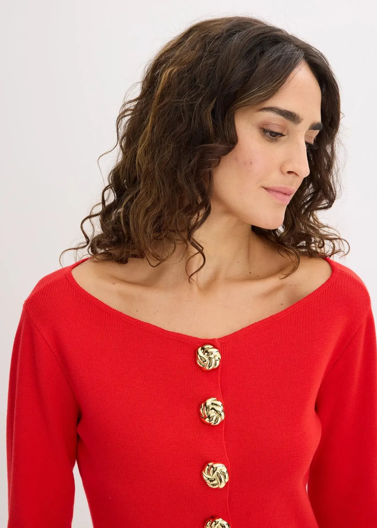 bonprix Gilet péplum en maille à boutons décoratifs|Femme Maille|Pulls & Gilets