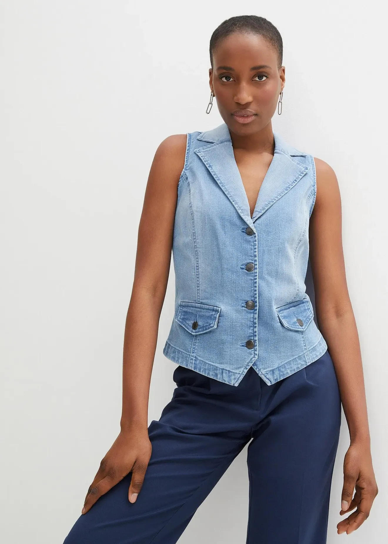 Femme bonprix Vestes & Manteaux|Gilet sans manches en jean extensible