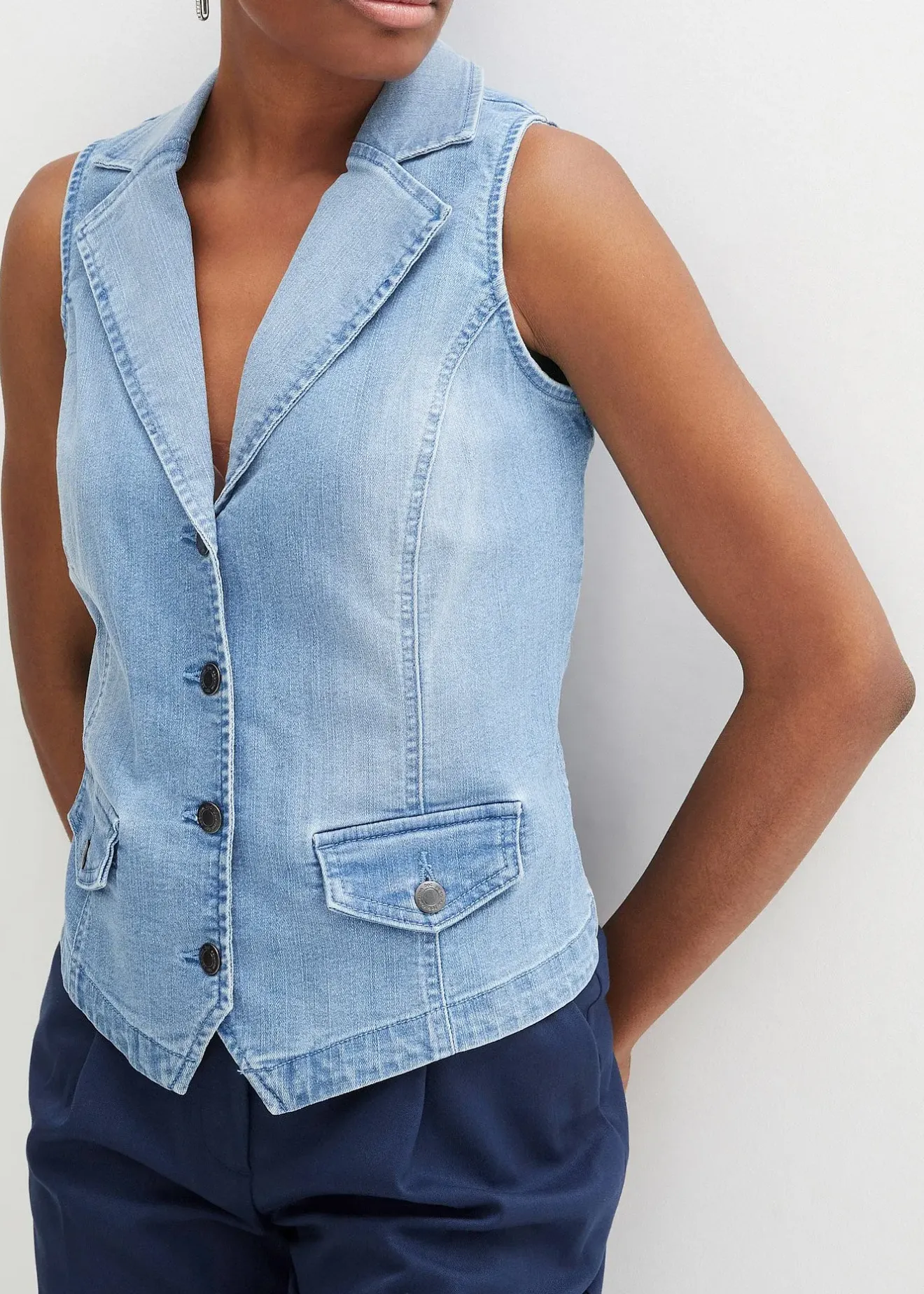 Femme bonprix Vestes & Manteaux|Gilet sans manches en jean extensible