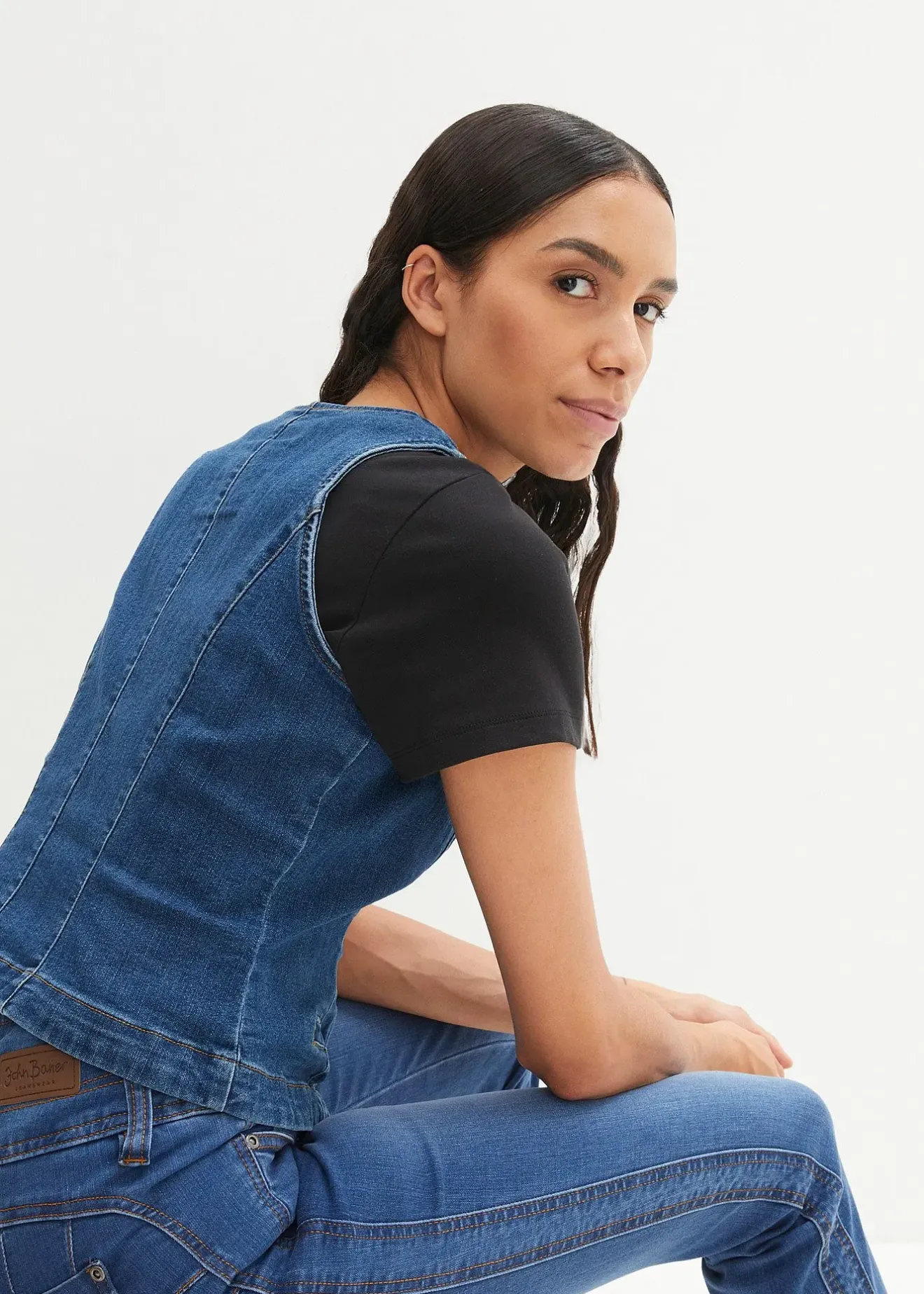 bonprix Gilet sans manches en jean extensible|Femme Vestes & Manteaux