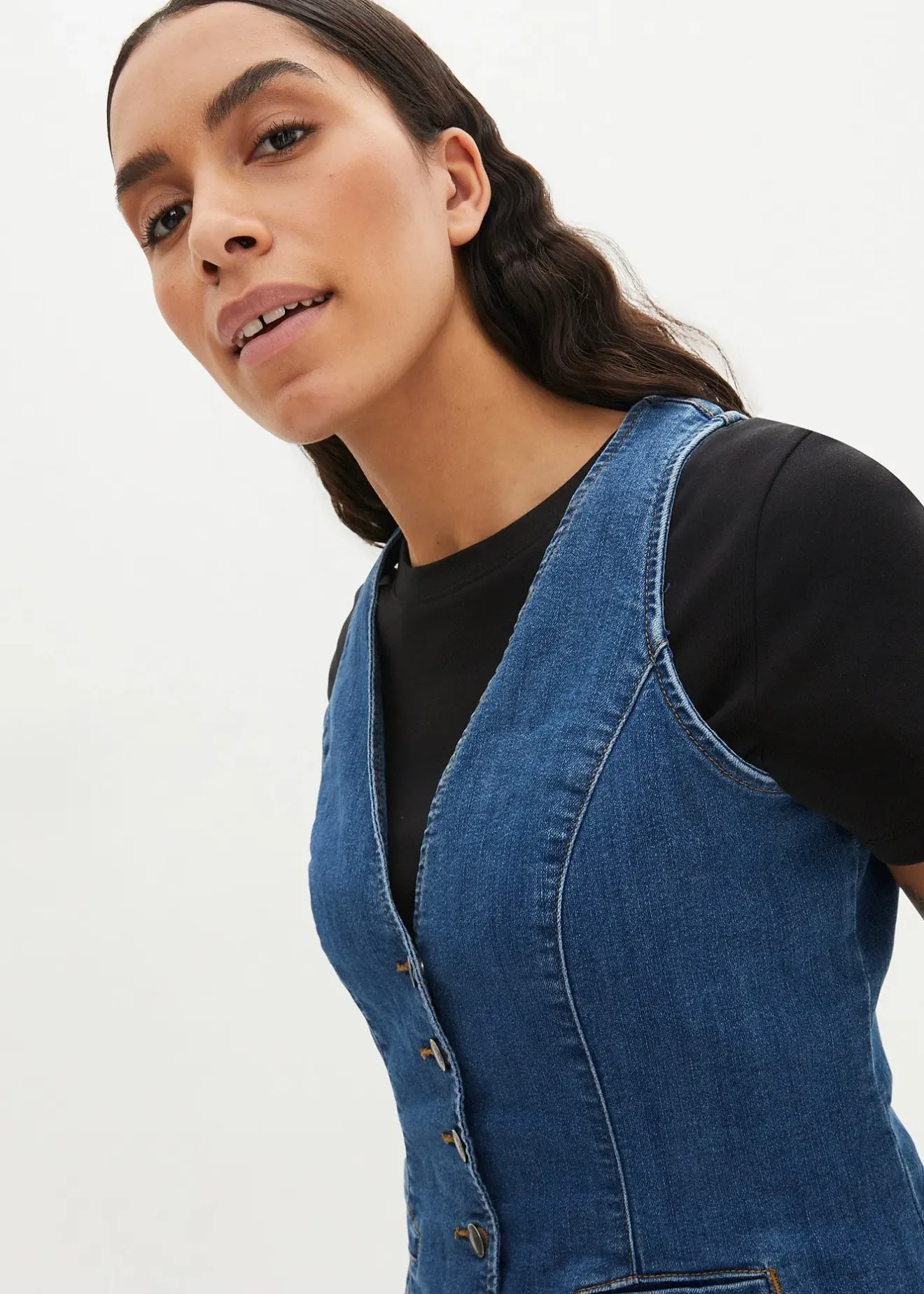 bonprix Gilet sans manches en jean extensible|Femme Vestes & Manteaux