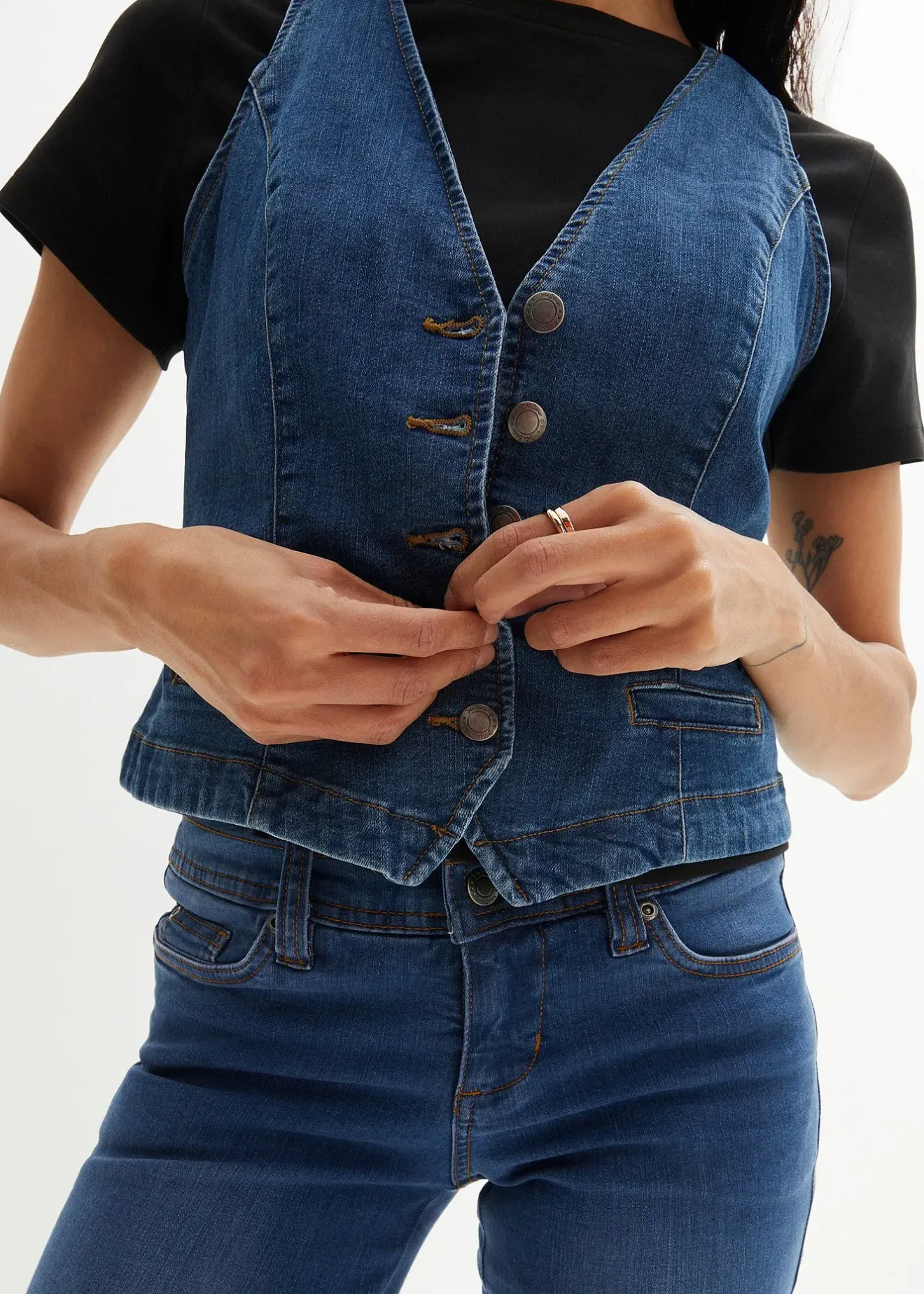 bonprix Gilet sans manches en jean extensible|Femme Vestes & Manteaux