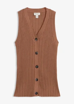 bonprix Gilet sans manches en maille côtelée|Femme Maille|Vestes & Manteaux