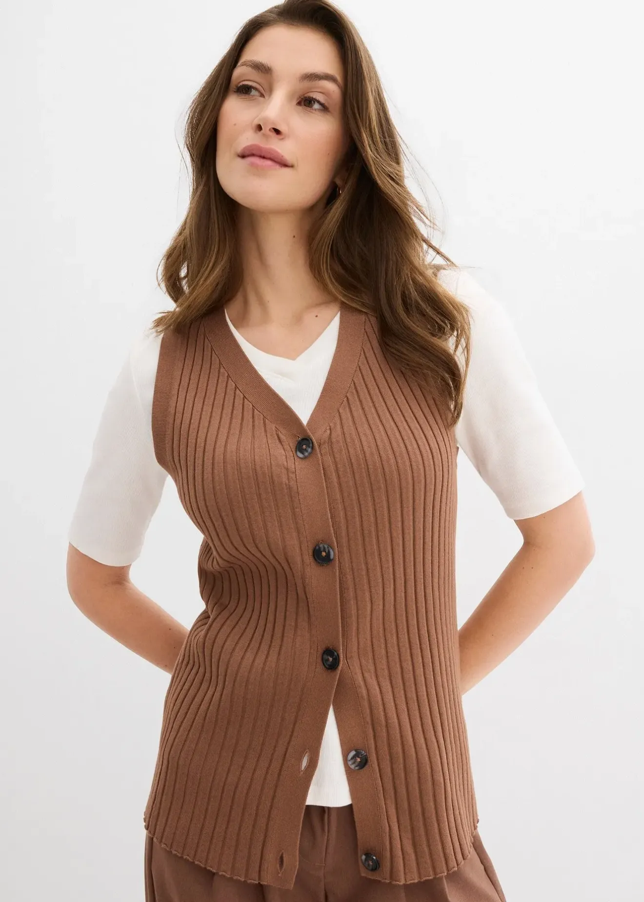 bonprix Gilet sans manches en maille côtelée|Femme Maille|Vestes & Manteaux