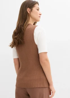 bonprix Gilet sans manches en maille côtelée|Femme Maille|Vestes & Manteaux