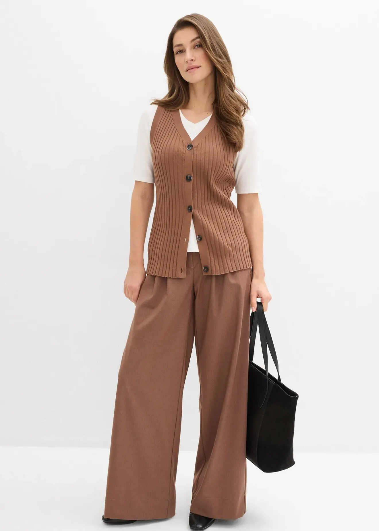 bonprix Gilet sans manches en maille côtelée|Femme Maille|Vestes & Manteaux