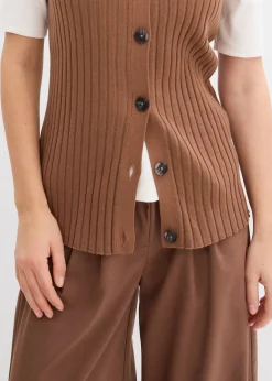 bonprix Gilet sans manches en maille côtelée|Femme Maille|Vestes & Manteaux
