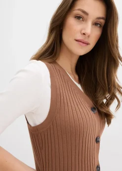bonprix Gilet sans manches en maille côtelée|Femme Maille|Vestes & Manteaux