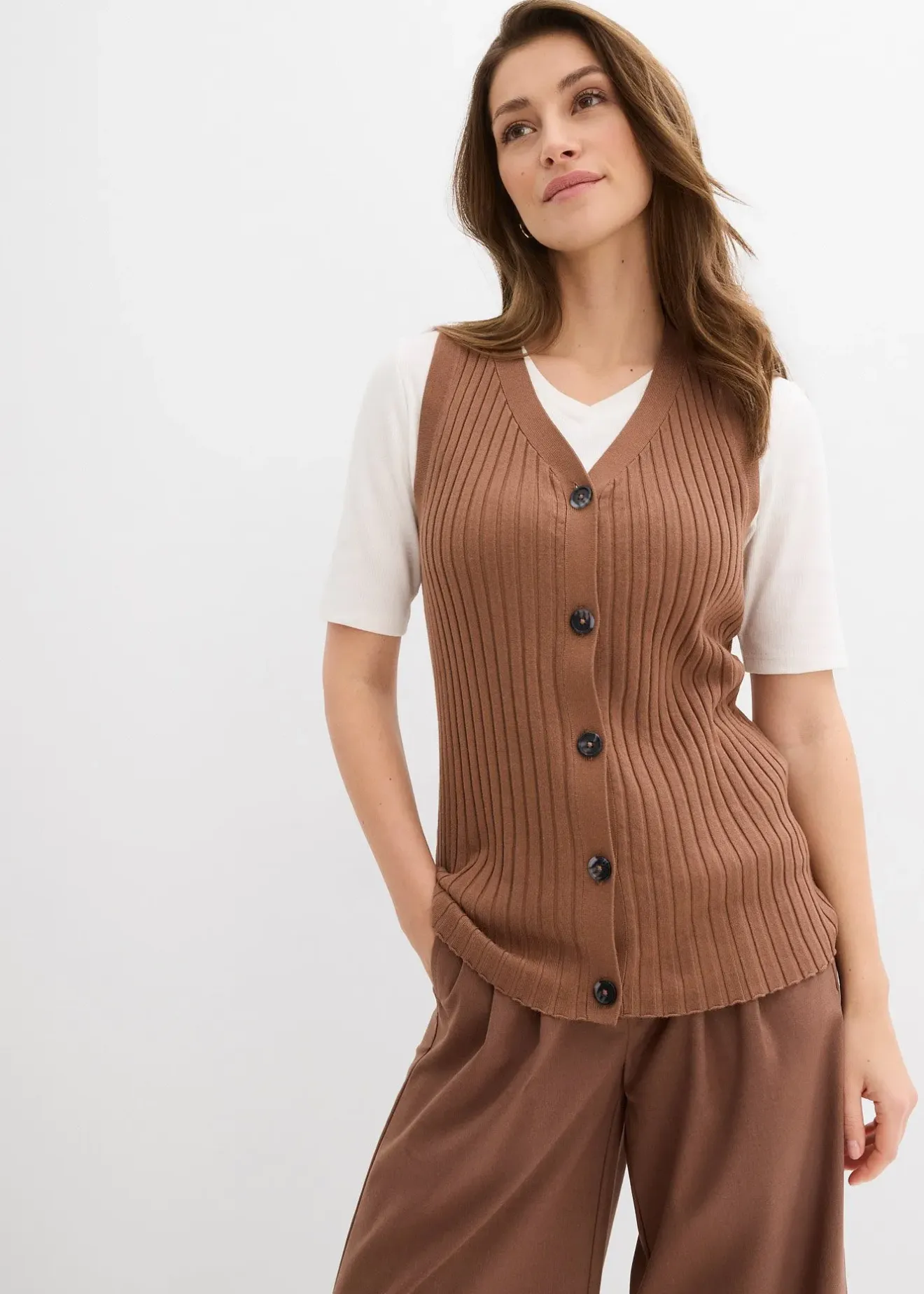 bonprix Gilet sans manches en maille côtelée|Femme Maille|Vestes & Manteaux