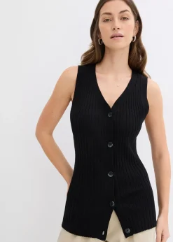 Femme bonprix Maille|Vestes & Manteaux|Gilet sans manches en maille côtelée