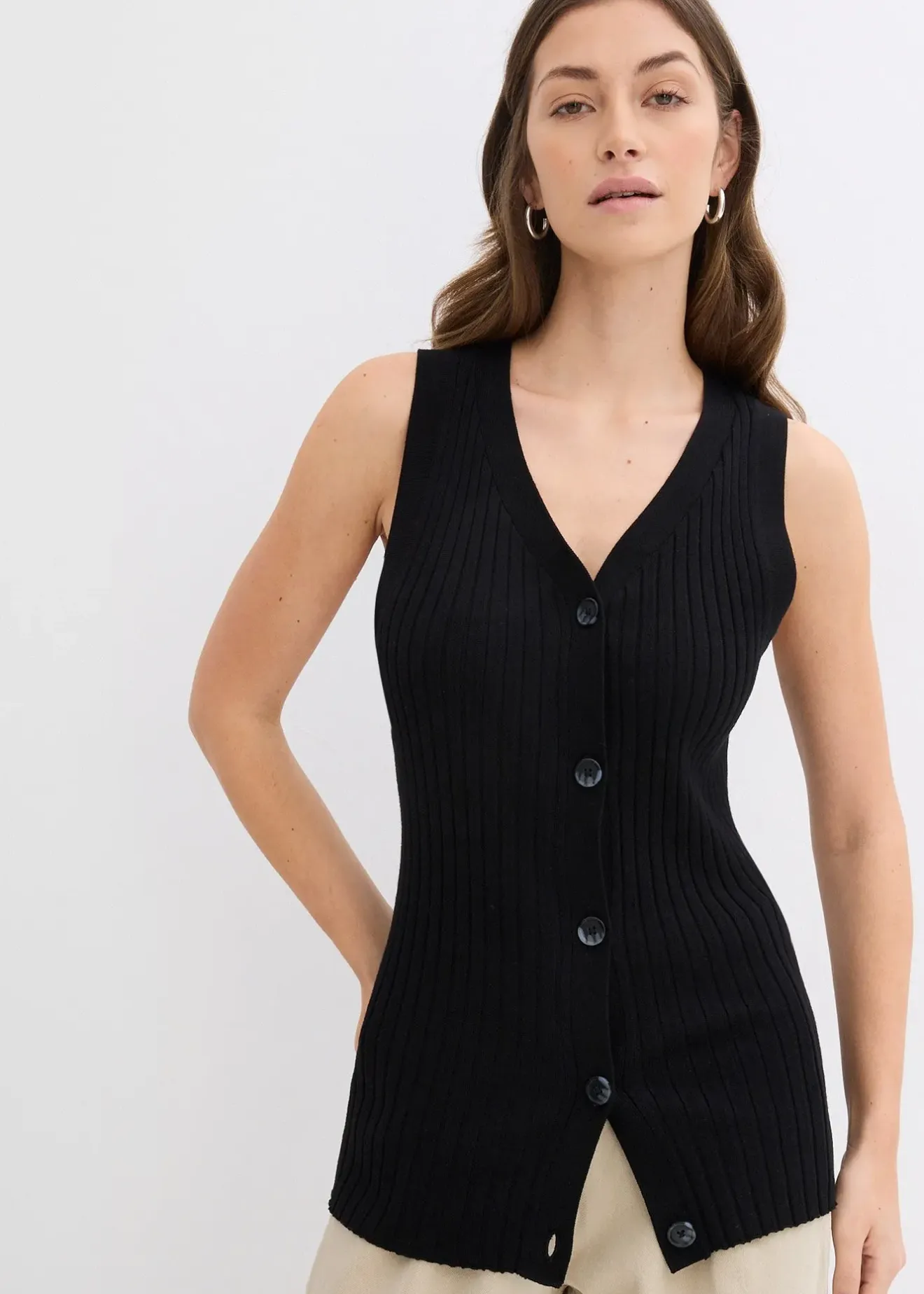 Femme bonprix Maille|Vestes & Manteaux|Gilet sans manches en maille côtelée