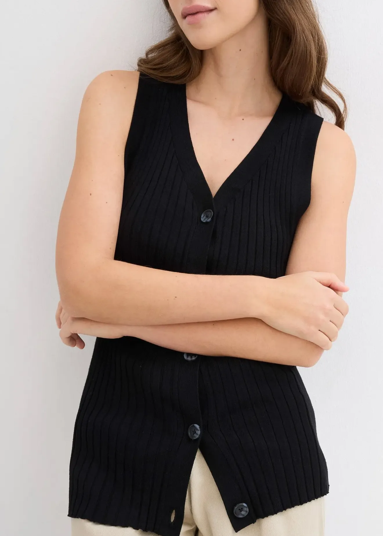 Femme bonprix Maille|Vestes & Manteaux|Gilet sans manches en maille côtelée