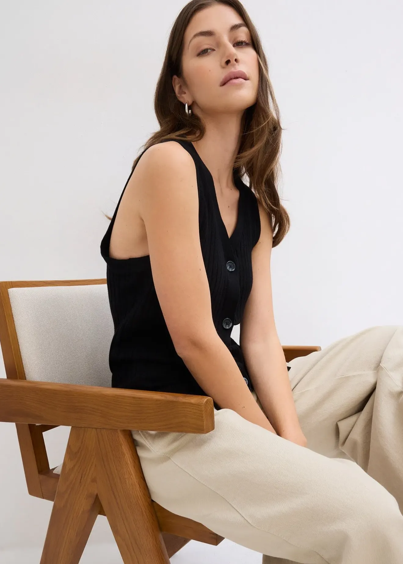 Femme bonprix Maille|Vestes & Manteaux|Gilet sans manches en maille côtelée