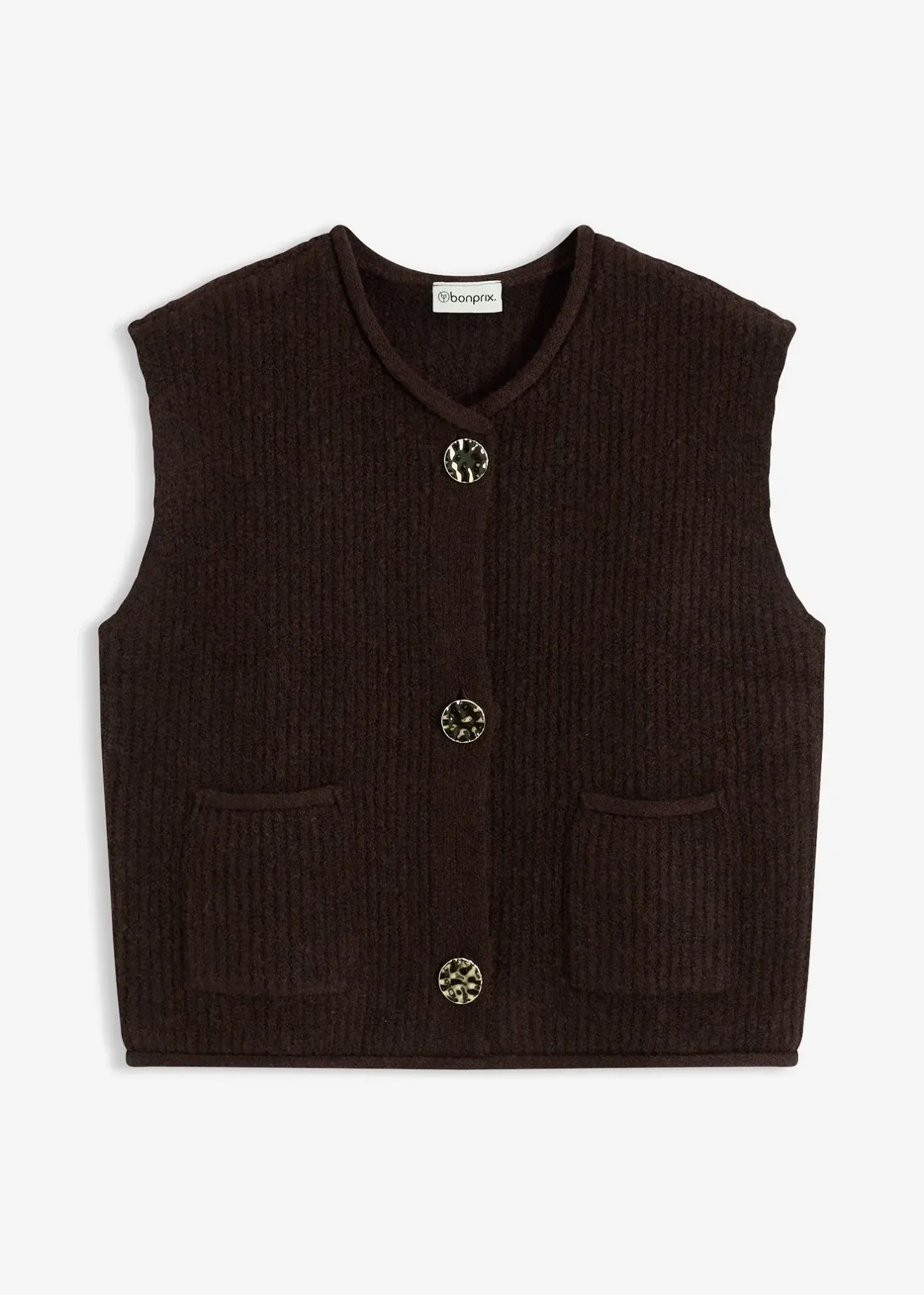 bonprix Gilet sans manches en maille à boutons décoratifs|Femme Maille|Vestes & Manteaux