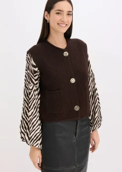 bonprix Gilet sans manches en maille à boutons décoratifs|Femme Maille|Vestes & Manteaux