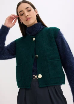 Femme bonprix Maille|Vestes & Manteaux|Gilet sans manches en maille à boutons décoratifs
