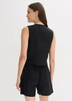 Femme bonprix Blazers|Pantalons|Gilet sans manches et short en lin mélangé