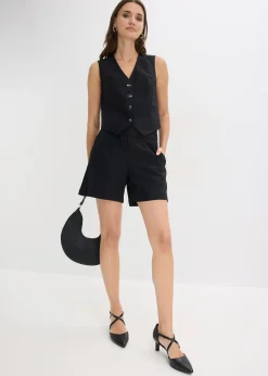 Femme bonprix Blazers|Pantalons|Gilet sans manches et short en lin mélangé