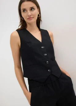 Femme bonprix Blazers|Pantalons|Gilet sans manches et short en lin mélangé