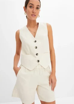 bonprix Gilet sans manches et short en lin mélangé|Femme Blazers|Pantalons