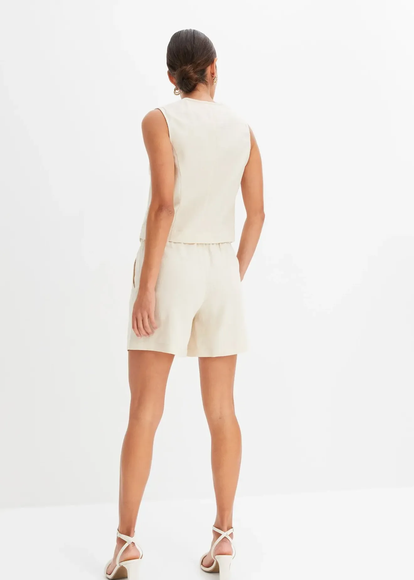 bonprix Gilet sans manches et short en lin mélangé|Femme Blazers|Pantalons