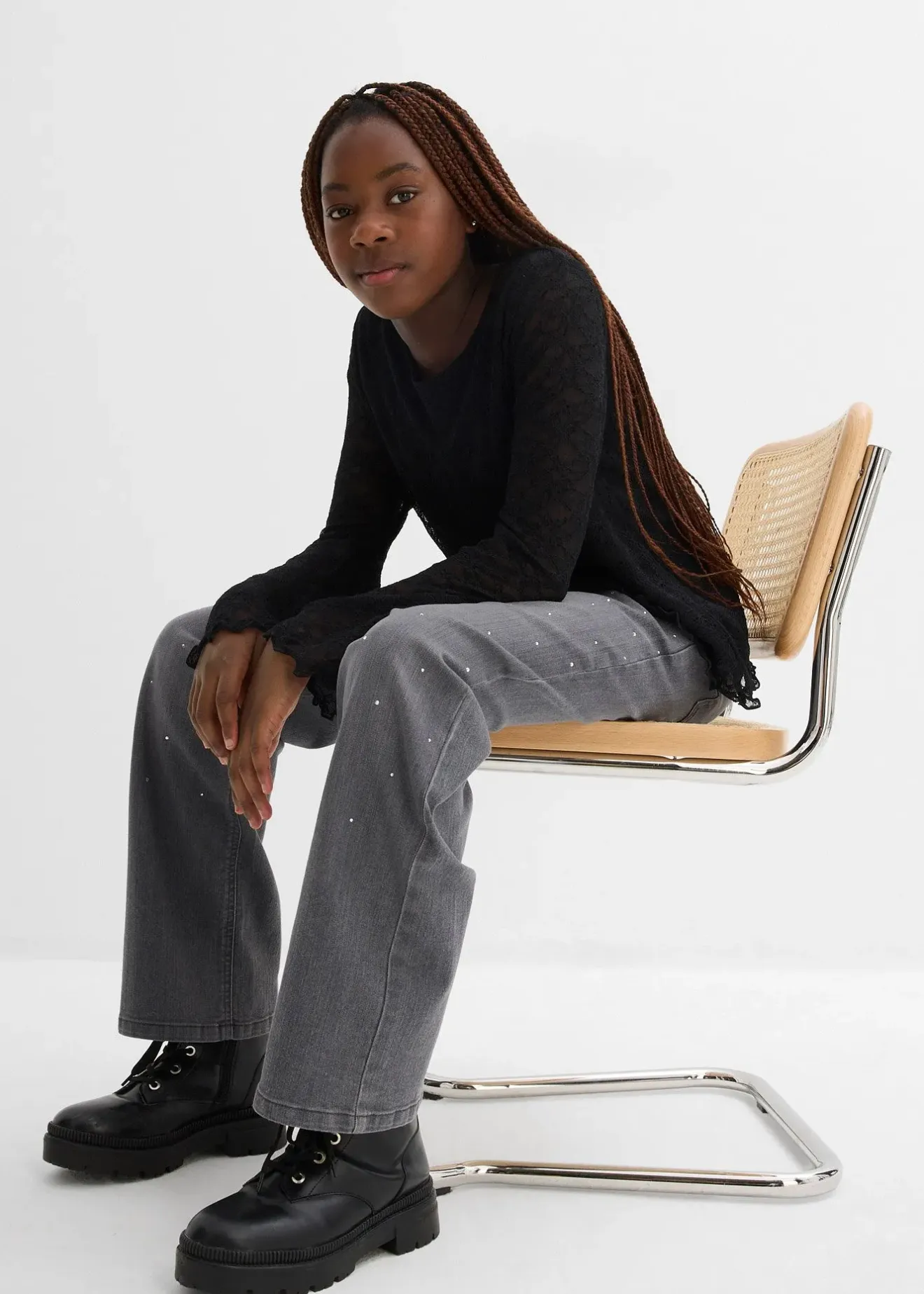 bonprix Jean ample taille mi-haute, orné de strass|Enfant Vêtements Enfant|Filles 9-16 Ans·Jeans