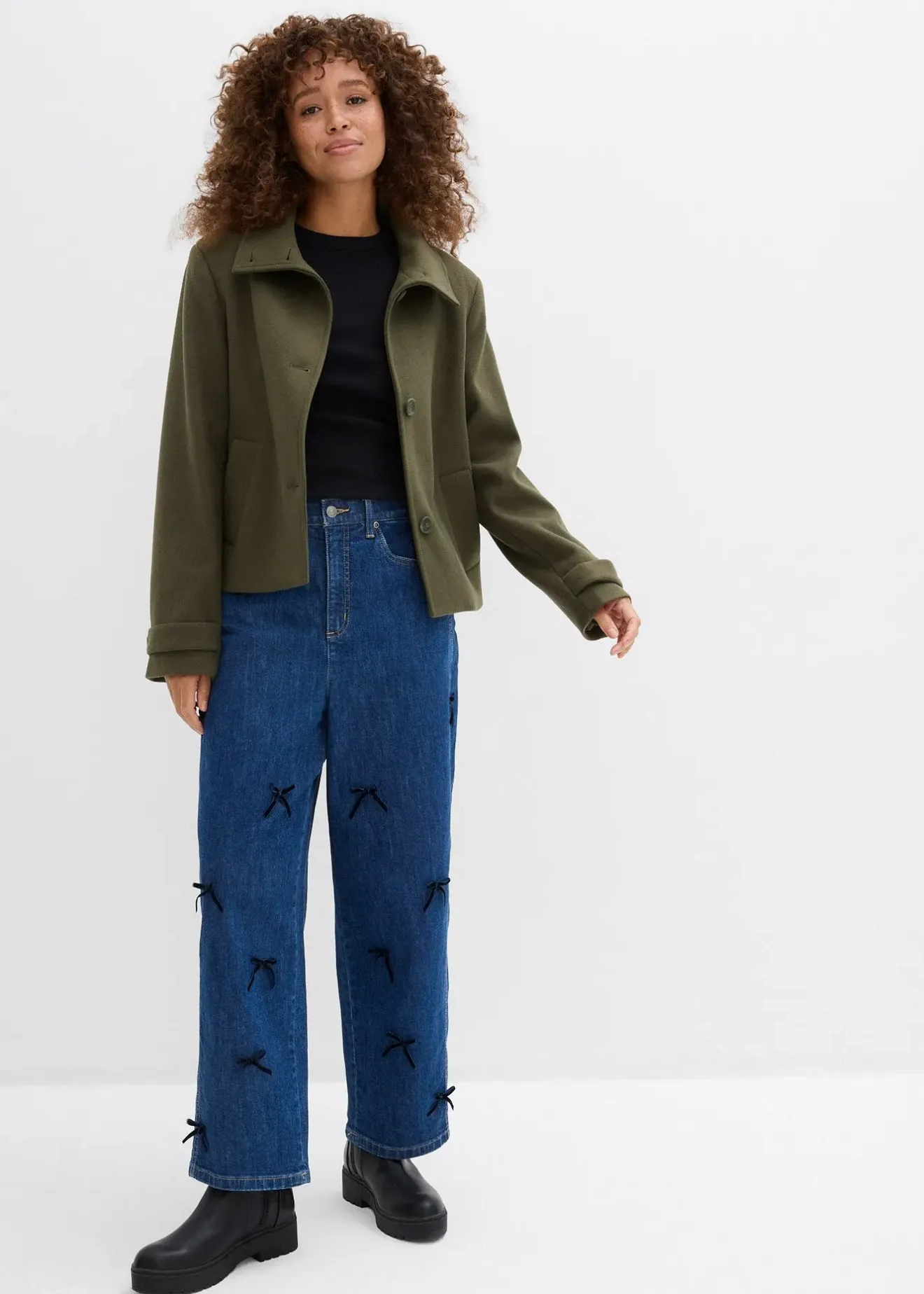 Femme bonprix Jeans|Jean barrel, taille haute et élastiquée