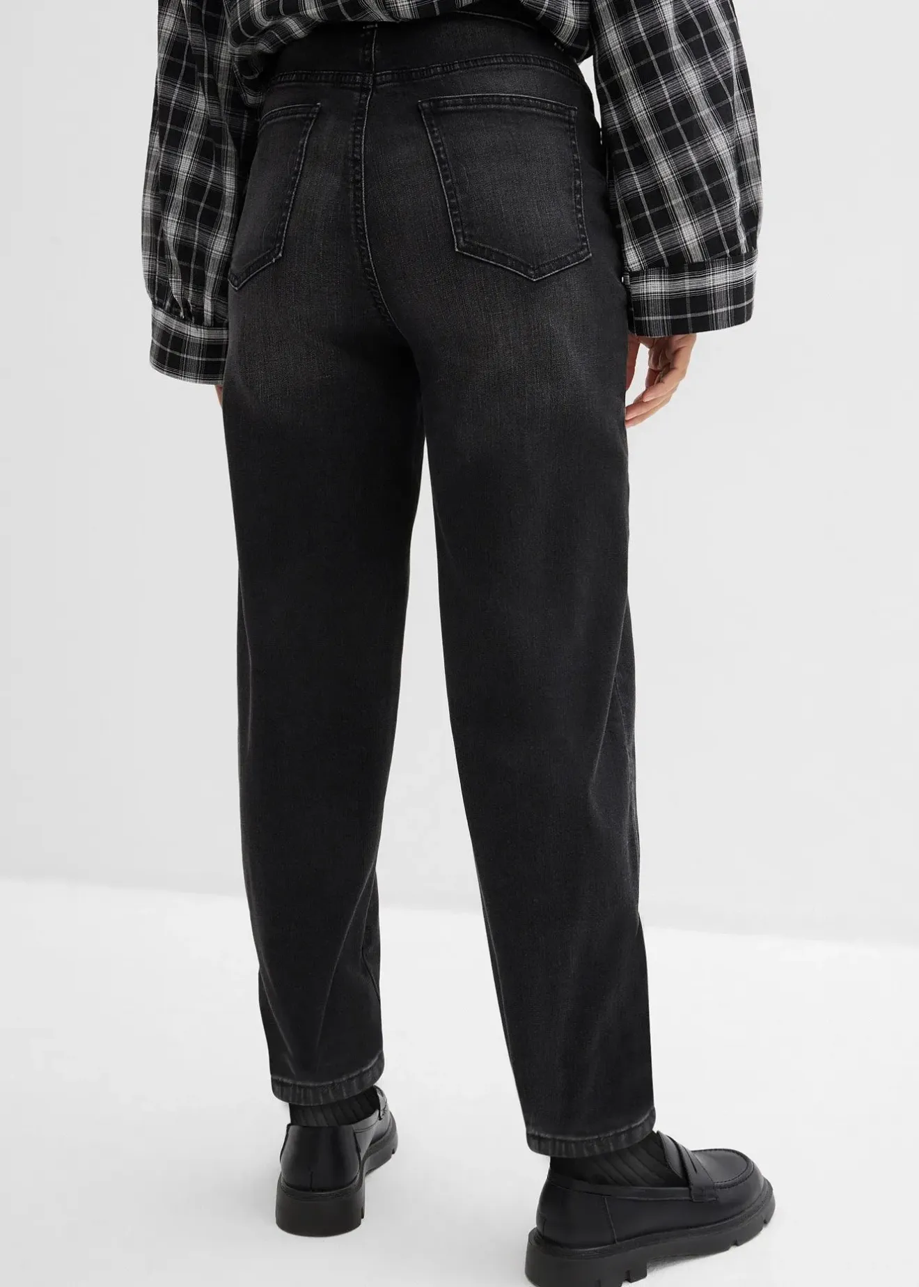 Femme bonprix Jeans|Jean barrel taille haute en coton