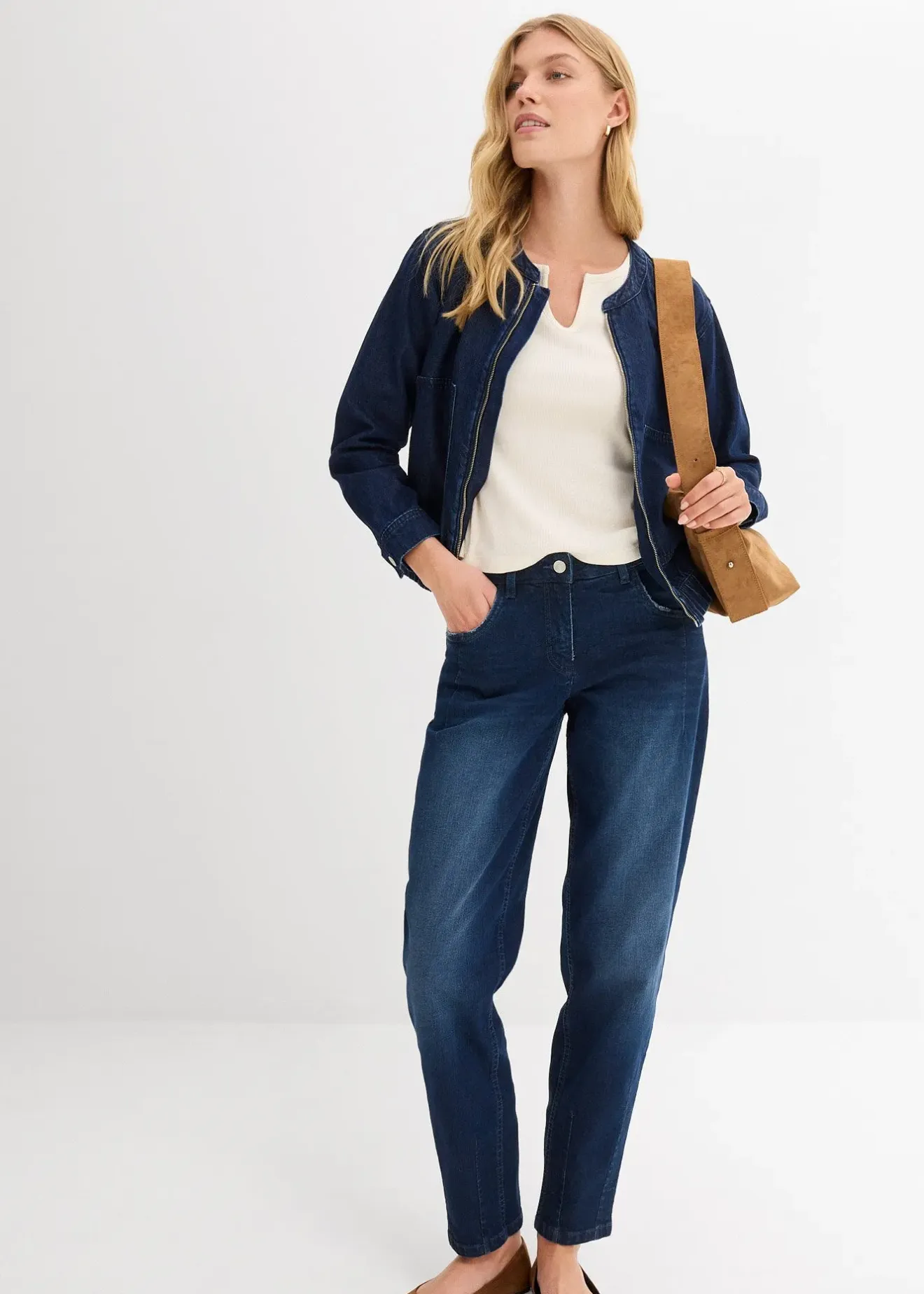 Femme bonprix Jeans|Jean barrel taille mi-haute